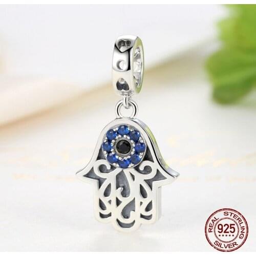 Hot sale 100% 925 sterling silver Wicked Eye charm pendant fit necklace & bracelet blue zircon beads for women fashion jewelry