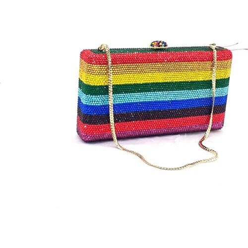 Classical luxuries design Bridal wedding party women evening party colorful rainbow diamonds full crystal clutches and purses