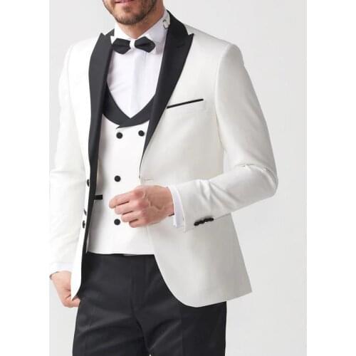 Handsome Groomsmen Peak Lapel Groom Tuxedos Mens Wedding Dress Man Jacket Blazer Prom Dinner (Jacket+Pants+Tie+Vest) A239