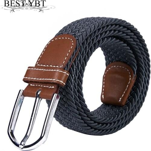 Best YBT Unisex belt New solid color elastic force weaving Canvas Men belt fashion Alloy pin buckle Men and Women casual belt
