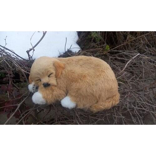 Simulation yellow sleeping dog hard model ,polyethylene&furs 23x16cm toy craft,Xmas gift 1109