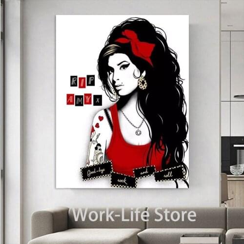 Fashion Wall Art Poster Prints Amy Jade Winehouse Singer Poster Canvas Painting Modern Pop Living Room Decoration Wall Paintings