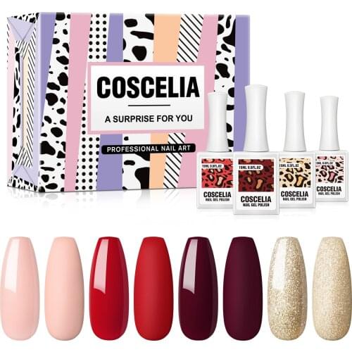 COSCELIA Nail Gel Set For Nail Art Design 4 PC Nail Gel Polish Soak Off Semi Permanent UV Gel Kit Need UV LED Lamp