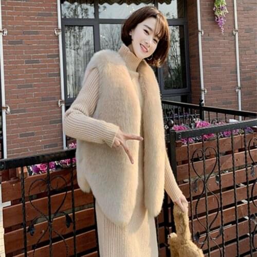 2021 Autumn Winter Women Thick Warm Fake Fox Fur Vest Female Furry Teddy Sleeveless Waistcoat Ladies Casual Loose Slim Vest T197