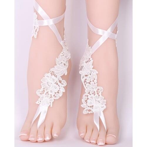 Sexy Wedding Lace Barefoot Sandals Beach Wedding Anklet white Sexy Jewelry Wedding Shoes 2018