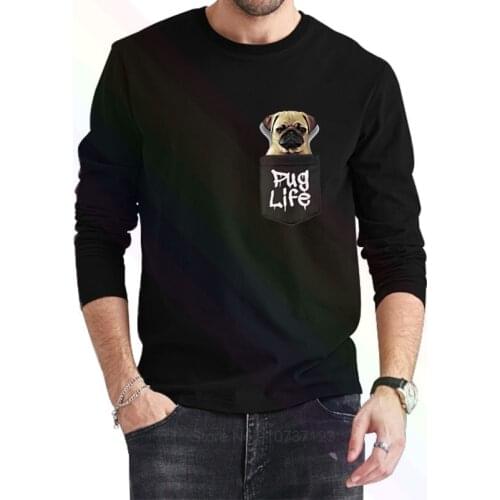 Pug Life Pocket Logo Classic Black T-Shirt 2021 Newest Summer Mens Long Sleeve Popular Tees Shirt Tops Novel Unisex