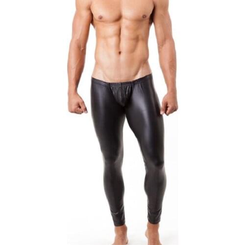 Low Waist U Convex Bulge Pouch Sexy Pants Night Club Dancewear Mens Shiny Faux Leather PU Leggings Exotic Erotic gay Wear