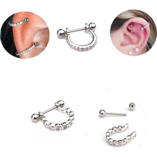 1Pcs Surgical Steel Helix Cartilage Conch Barbell With Cz Hoop Cartilage Lobe Ear Ring Tragus Ring fashion Piercing Jewelry