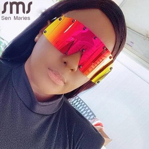 2021 New Oversized Rivet Punk Sunglasses For Men Luxury Brand One Piece Shield Windproof Sun Glasses Women Alloy Hip Hop Shades