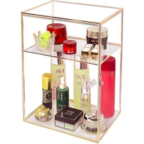 Glass Cosmetics Storage Box Large Desktop Non-acrylic Transparent Dressing Table Skin Care Products Lipstick Storage Shelf