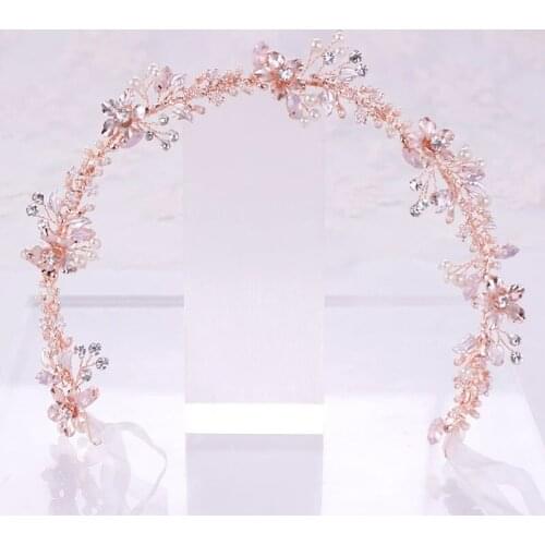Bridal Wedding Crystal Bride Hair Accessories Pearl Flower Headband Handmade Hairband Beads Decoration Hair Comb Women Jewelry