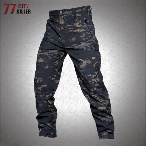 Warm Tactical Pants Men Winter Fleece Camouflage Shark Skin Soft Shell Trousers Male Military Outdoor Joggers Mens Assault pants