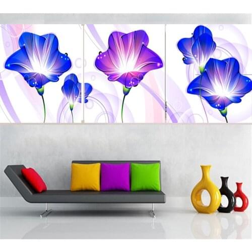 Triptych Purple Morning glory 5d diamond embroidery kits cross-stitch home decor diamond painting mosaic diy pictures ZC104