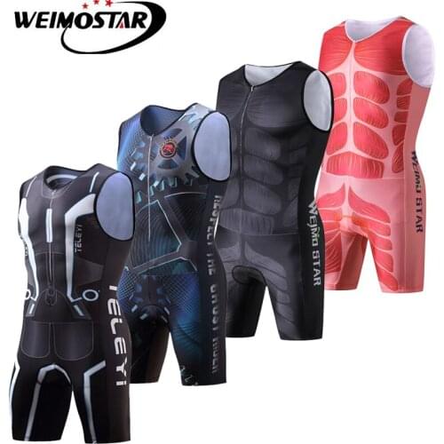 Weimostar Mens One Piece Compressed Cycling Jersey Maillot Ciclismo Breathable Triathlon Clothes Sleeveless Tight Sportswear