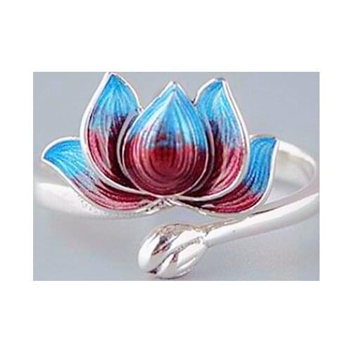 YIZIZAI Luxury Vintage Open Adjustable Lotus Flower Ring Jewelry For Women Girls Unique Accessories Jewelry