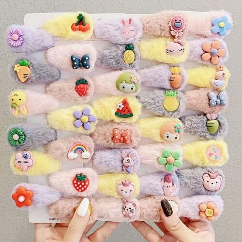 5PCS/Set Winter New Girls Cute Cartoon Soft Plush Hairpins Kids Sweet Hair Clips Headband Barrettes Fashion Hair Accessories