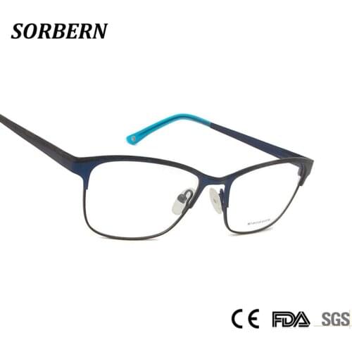 SORBERN Metal Women Square Optical Glasses Frame Fashion Stainless Steel Ultra-light Prescription Eyeglasses Full Rim Eyewear
