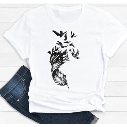 Women Clothes Cartoon Feather Vintage Ladies New Cute Summer Print Fashion Tshirt Female Short Sleeve Tee Top Graphic T-shirt