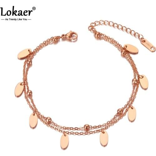 Lokaer Bohemia Double Layers Small Disc Charm Anklet For Women Girl Trendy Stainless Steel Link Chain Summer Foot Jewelry A20012
