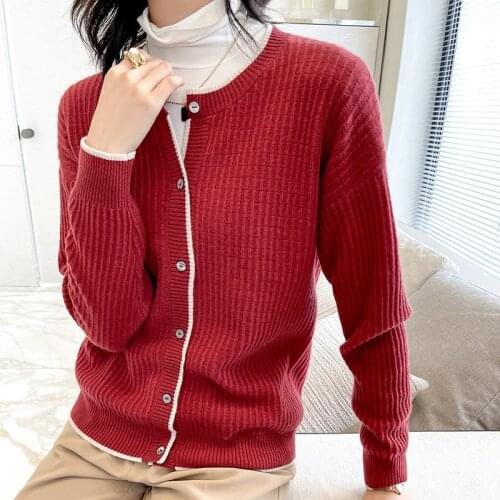 Oneck Jumpers for Lady 100% Australia Wool Knitting Jackets Woman Hot Sale Long Sleeve Cardigans Standard Clothes