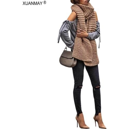 Winter Scarf Pure Hand-made coarse thread woven Shawl scarf Women Winter Thick Coarse linesThick Warm White Oversized Scarf