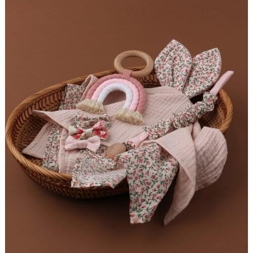 1 Set Baby Wooden Rainbow Teether Toddler Pacifier Dummy Clips Gym Ring Handmade Girls Hairpin Infant Soothe Appease Towel Newbo