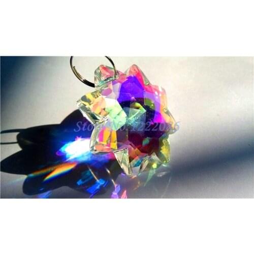 10PCS 38mm AB Color 8 Pointed Start Crystal Prisms Sun Catcher X'MAS Wedding Pendants(+10Pcs Rings) Free Shipping