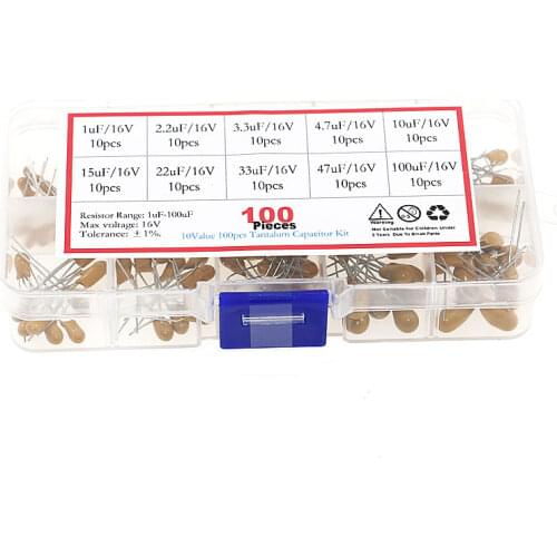 100pcs/box 10values x 10pcs 16V 1uF~100uF Tantalum Capacitor Assortment Kit