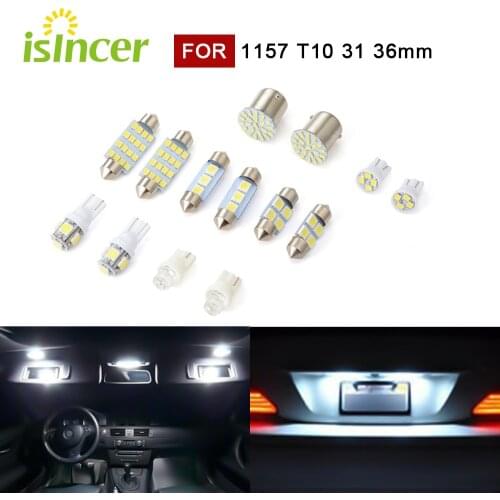 14pcs Car LED Universal License Plate Lights 1157 T10 31 36mm Car Auto Interior Map Dome T20 Light Bulbs Kit White Lamp Set