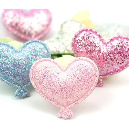 40Pcs 3.5*4cm Glitter Hearts shape Padded Appliques for Babys headwear Shiny Crafts Decor hairpin Accessories wholesale