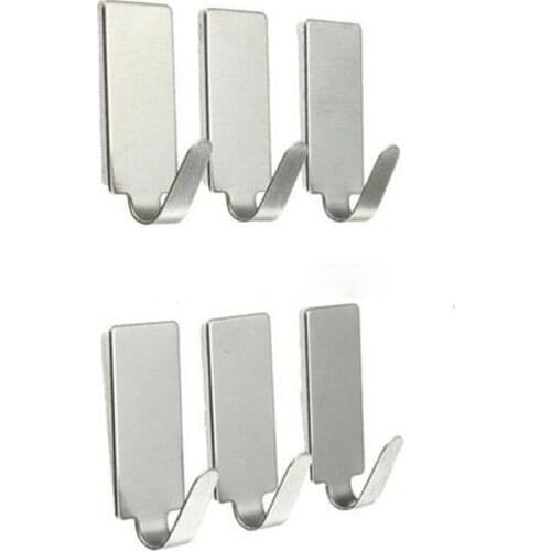 6 PCS Silver Self Adhesive Home Kitchen Wall Door Stainless Steel Holder Hook Hanger for bathroom door hooks for hanging