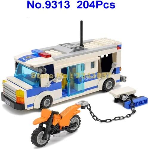 9313 204pcs Urban Police Car Prisoner Transport Motorcycle 3 Building Block Toy