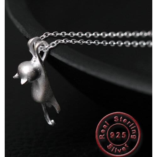 Amxiu Cute Little Cat Pendant Necklace 925 Sterling Jewelry Choker Clavicular Chain For Women Girls Wedding Valentines Day Gift