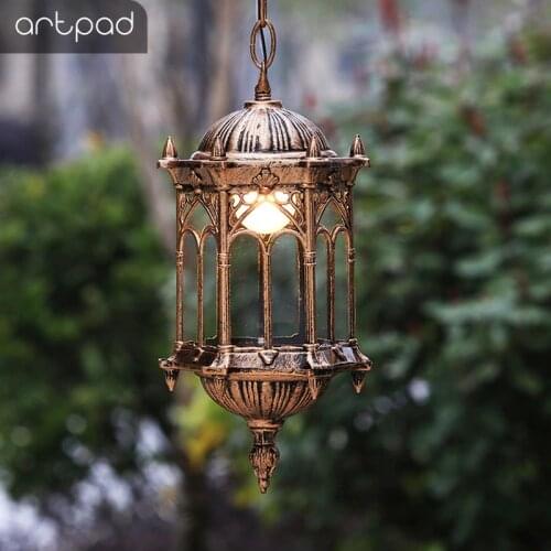 Artpad Europe Decoration Waterproof Outdoor Hanging Lights Glass Shade Courtyard Villa Pavilion LED Garden Hanging Lights Lamp