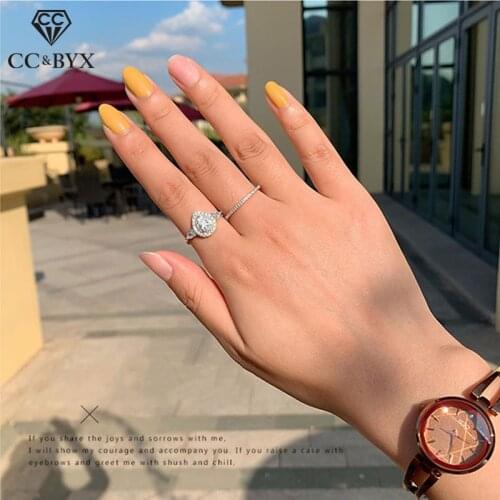 CC 925 Silver Rings For Women Water Drop Cubic Zirconia Fashion Jewelry Bridal Wedding Engagement Ring Drop Shipping CC585