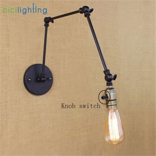 Nordic Europe American Retro Living Room Bedroom Industrial Restaurant Bar L25cm Three Arms Long Wall Lamp Lights Knob Switch