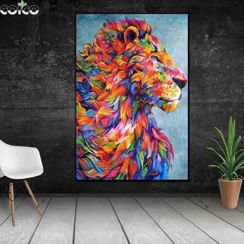 Hand Painted Oil Painting Lion Poster Color Animal Abstract Wall Picture Modern Art Canvas Print Cuadros for Aisle Office Decor