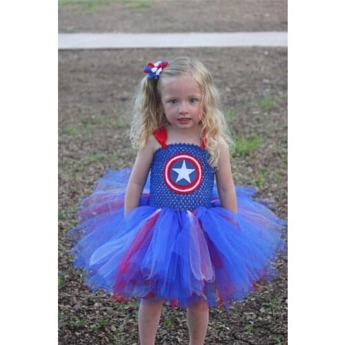 2-9Y Children Captain America Costume Superhero Cosplay Girls Tutu Dress Kids Halloween Captain Costumes Role Play Fancy Clothes