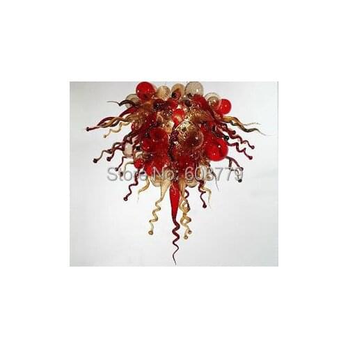 Red and Amber Murano Glass Wrought Iron Chandelier Light