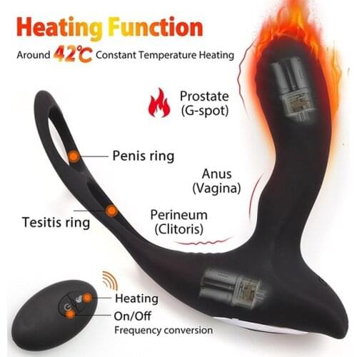 Anal Sex Toy Heated Prostate Massager Male Vibrators Penis Ring Wireless Remote Control Vibrator Sex Toys For Men