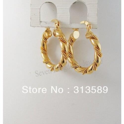 CUTE TWIST YELLOW GOLD GP GEP OVERLAY DIAMETER 0.98" HOOP EARRING/ GREAT GIFT