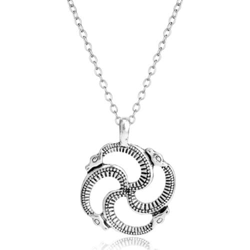 MOCHUN New Design Punk Hip Hop Necklace Viking Four Scroll Snakes Pendant Necklace Metal Silver Color Choker Necklace-30