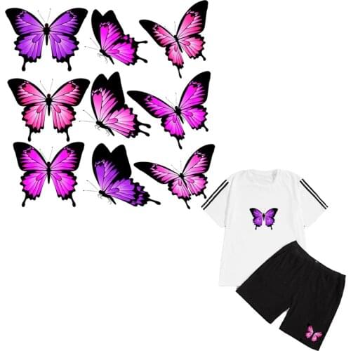 Pink Butterfly Set Iron-On Transfers Design Washable Badges Diy Accessory Clothing Deco Heat Transfer Iron On Patches12Pcs/Lot