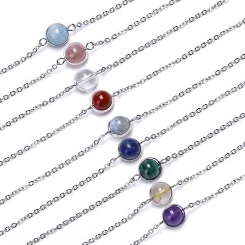 Natural Stones Healing Clear Crystal Labradorite Purple Reiki Beads Stones Trendy Bracelet Stainless Steel Charm Lucky Jewelry
