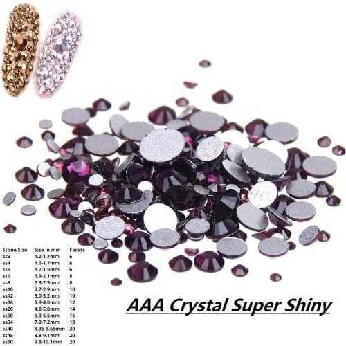 Non Hotfix Strass Rhinestones Amethyst SS3-SS34 Flatback Round Imitation Facets Glue On Glass Stones And Crystals DIY Nails Art