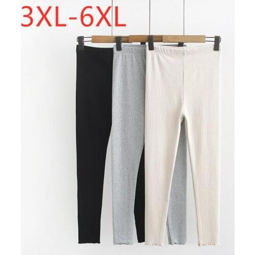 New 2021 spring autumn plus size basic pants for women large slim casual elastic cotton long trousers beige gray 3XL 4XL 5XL 6XL