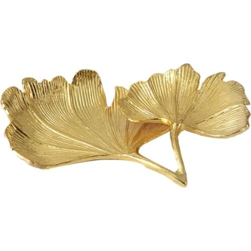 New Gold Leaf Ginkgo Biloba Leaf Decorative Tray Gold Jewelry Tray Desk Decorative Dish Organizer Tray for Ring Necklace