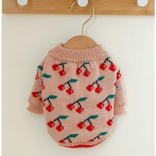 Girl Dog Clothes Puppy Cat Sweater Cherry Pullover Hoodies Knitwear Coat For Small Medium Dogs French Bulldog Cat Dog Sweater XL