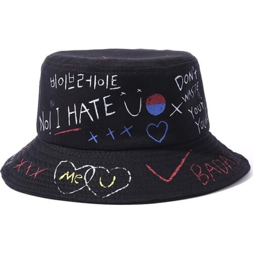 Panama Bucket Cap Unisex Cotton Cartoon Graffiti Bucket Hat Men Women Bob Cap Hip Hop Outdoor Sport Summer Fishing Hat