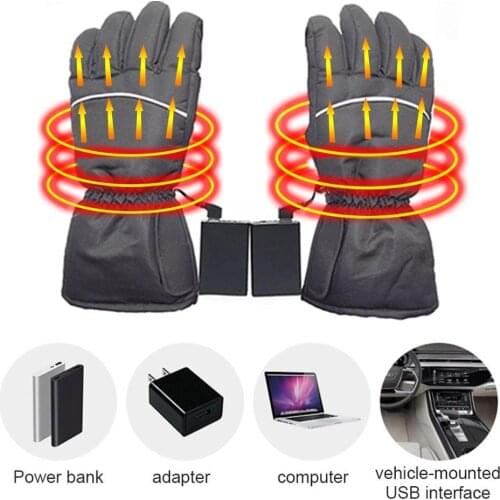 USB Electric Heating Finger Gloves Thick Heated Washable Gloves For Outdoor Heated Ski Waterproof Lithium Battery Ski Gloves